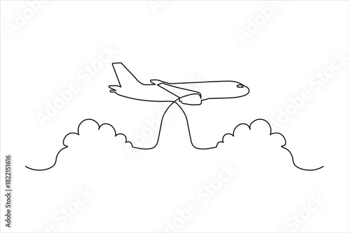 Flying plane over minimal clouds sketch