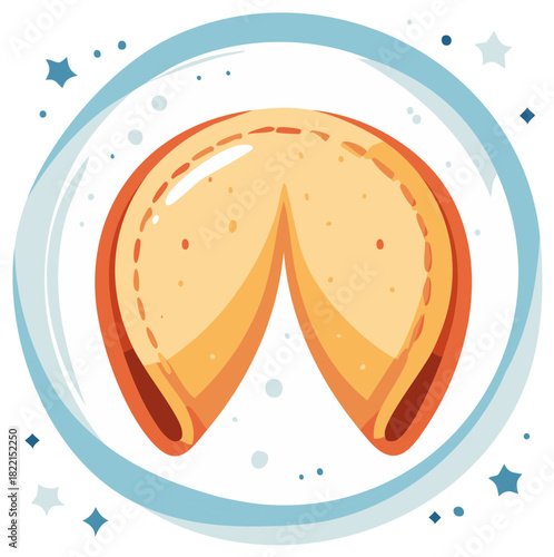 Mystical fortune cookie illustration floating in a sparkly magic orb