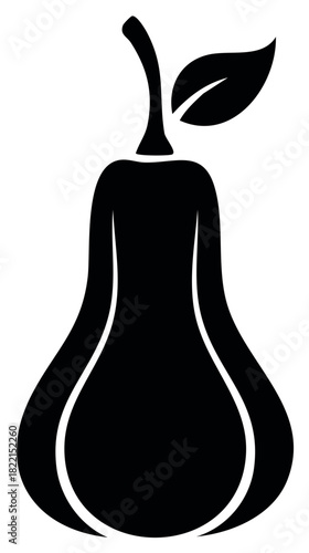 Black pear silhouette vector with leaf. Simple food graphic element for design project.