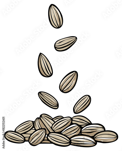 Falling sunflower seeds pile illustration healthy organic food ingredient harvest concept