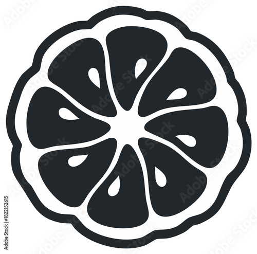 Simple dark gray silhouette of a lime slice with radiating segments and a textured rind