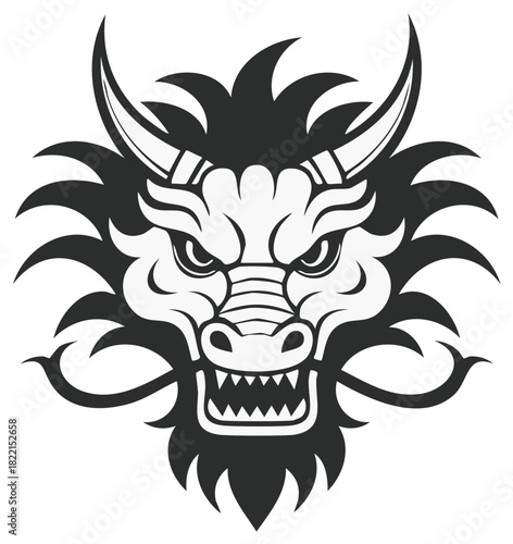 Intimidating Dragon Head with Sharp Teeth and Horns Minimalist Graphic Design