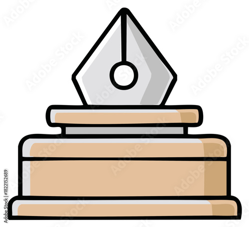 Inkwell with Quill Nib Pen Writing Icon Illustration Vector Artwork Creative Stationary Supplies