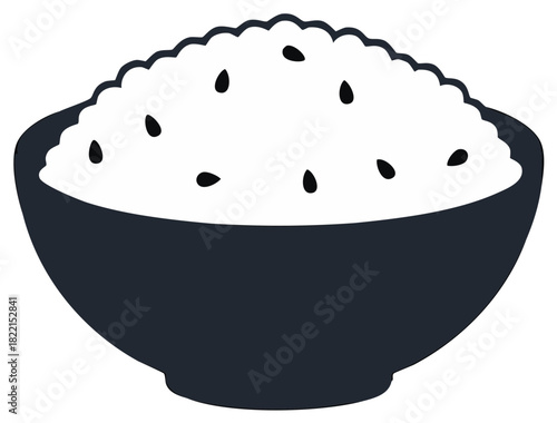 Bowl of White Rice Topped with Black Sesame Seeds Simple Minimalist Design