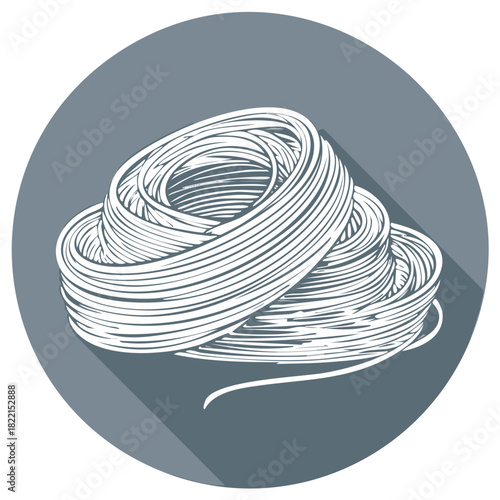 Illustration of pasta nest, food concept with grey circle background