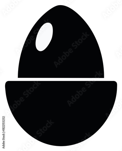 Simple black and white graphic icon of a boiled egg in an egg cup