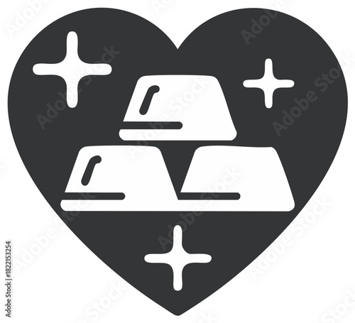 Heart shape with gold bars and sparkles graphic symbol