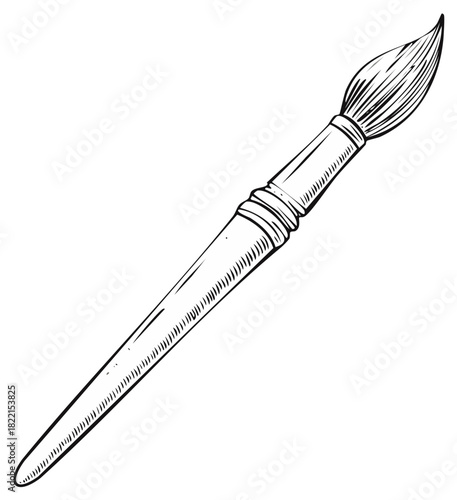 Artistic paint brush with black ink outlines on a white background for painting and drawing