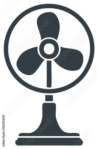 Simple vector icon of a classic desk fan providing refreshing air circulation
