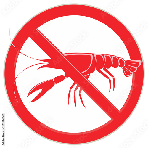 Red Prohibition Sign with Silhouette of a Shrimp or Crayfish