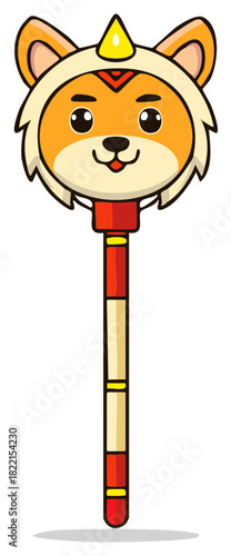 Cute cartoon magical scepter with a crowned shiba inu head