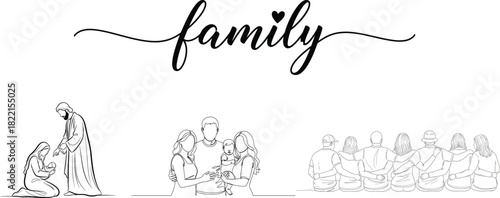 Family love and togetherness simple line art illustrations for home decor