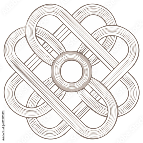 Hand-drawn illustration of a geometric Celtic style knot symbol with intertwined loops and a central circle