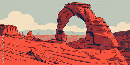 Arches National Park Red Arch Silhouette Vector – Modern Utah Landmark Illustration for Travel, Nature, and Lifestyle Graphics