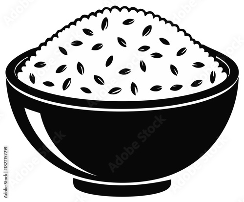 Stylized graphic icon featuring a bowl filled with individual rice grains