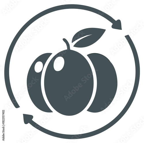 Peach or nectarine fruit icon with circulation arrows; natural product cycle concept