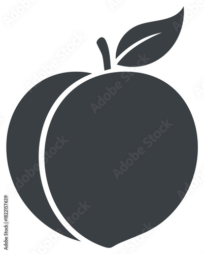 Elegant graphic illustration of a dark peach with a simple leaf, perfect for minimalist designs and fruit-themed projects