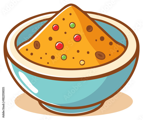 Bowl Filled with Cartoon Halva Desert Colored Candy Piece Garnish Illustration