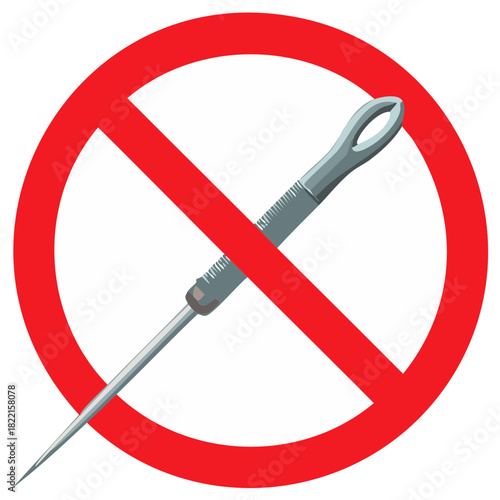 Symbol of a syringe crossed out with a red prohibition sign