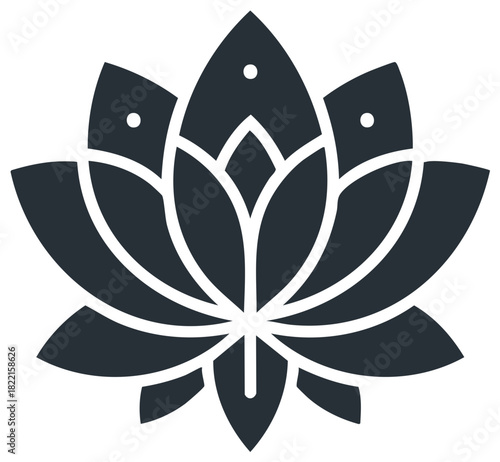 Elegant lotus flower vector illustration symbolizing purity and enlightenment, isolated on white background, for meditation and yoga graphics projects