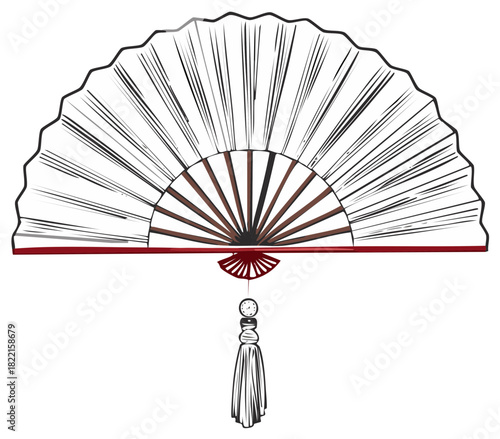 Decorative fan with tassels, detailed illustration, decorative element