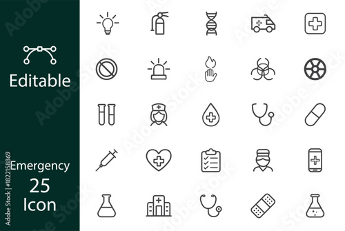 Clean and minimal emergency medical icon set designed with bold black stroke lines for high clarity