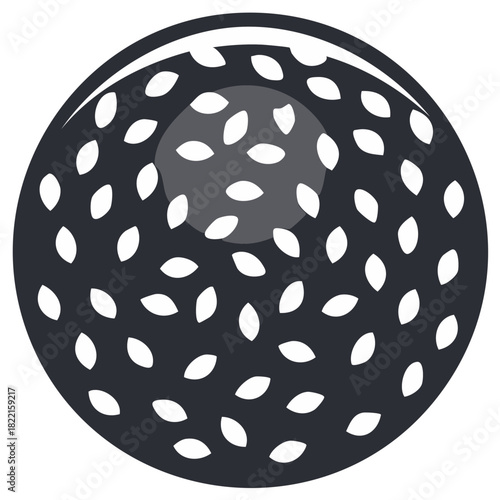 Minimalist dark circular pattern with scattered white ovate seeds graphic icon design