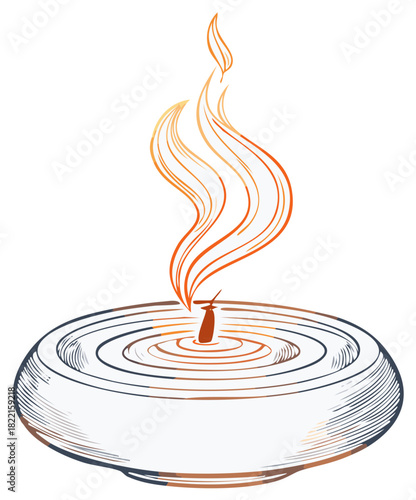 Hand Drawn Burning Candle with Orange Flame and Rippling Wax