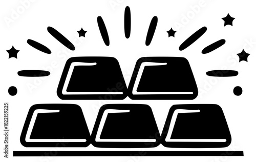 Stacked Gold Bars Icon With Stars, Simple Shiny Bars Symbol