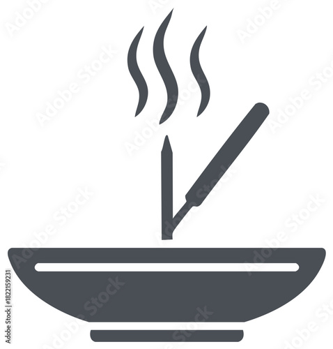 Bowl with Incense Sticks Burning Releasing Fragrant Smoke Aroma