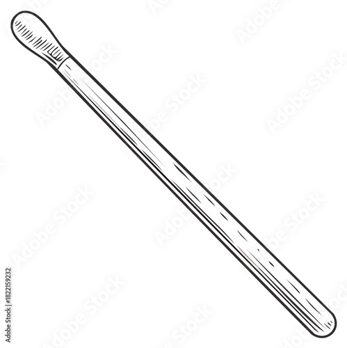 Illustrated matchstick in linear style with woodgrain textures and rounded head