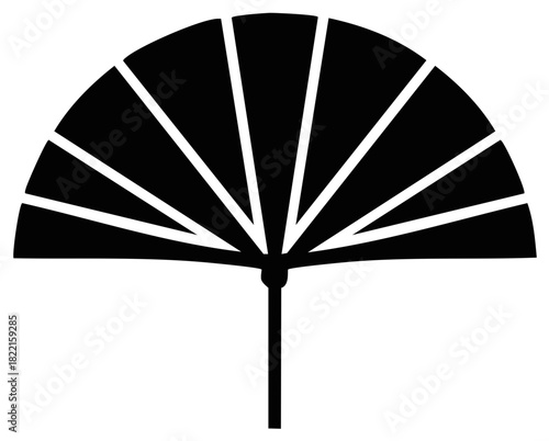 Traditional Japanese Hand Fan Black Silhouette Graphic Vector Icon