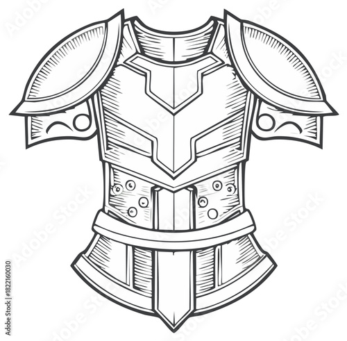Ornate medieval chest plate and shoulder armor design in a sketch style