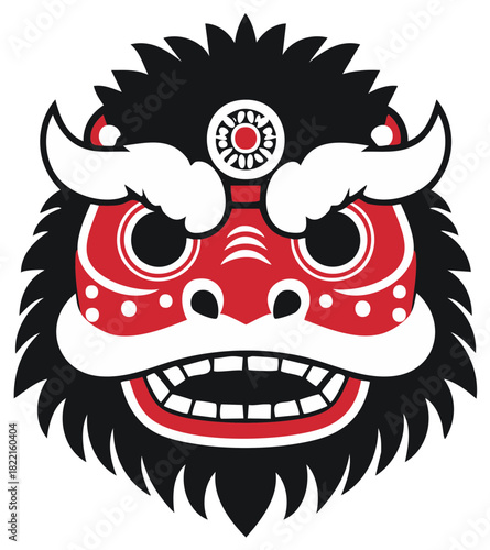 Powerful Traditional Asian Lion Dance Mask Head Festive Cultural Celebration Vector