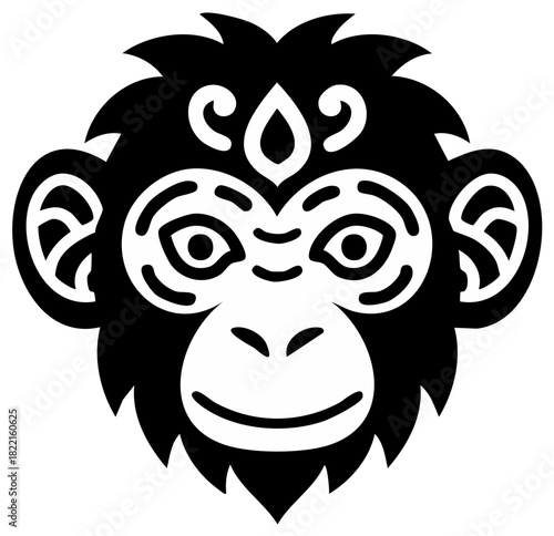 Stylized Monkey Face Illustration, Symmetrical Graphic Design for Stickers and T-shirts