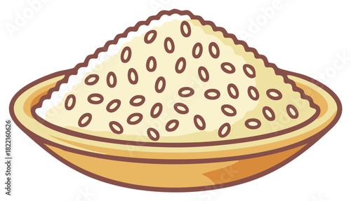 Heap of sesame seeds in a dish, healthy grain