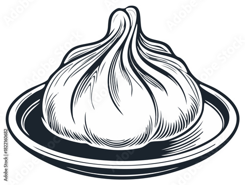 Steamed Dumpling in Vector Art on Plate Delicious Asian Cuisine