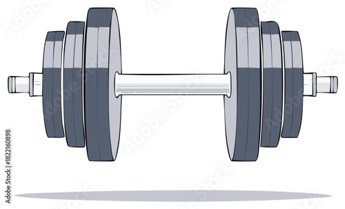 Dumbbell with multiple plates for strength training and muscle workout illustration