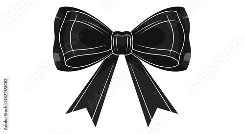 Black ribbon bow with white outlines, perfect for gift or decor