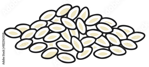 Pile of White Rice Grains With Black Outline Food Illustration