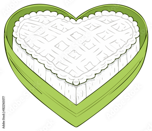 Heart shaped pie with white lattice crust in green pie dish