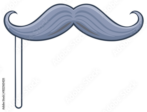 Cartoon Gray Mustache on a Stick Accessory for Festive Photo Booth Fun and Party Costumes