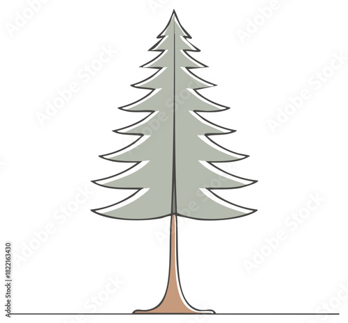 Clean Vector Illustration of a Single Evergreen Coniferous Tree in Minimalist Line Art Style