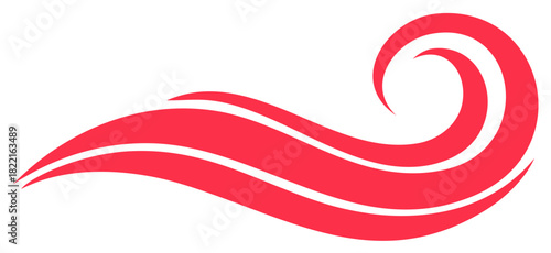 Red Wave Design with Parallel Lines Curving Swirls and Modern Elegant Shapes