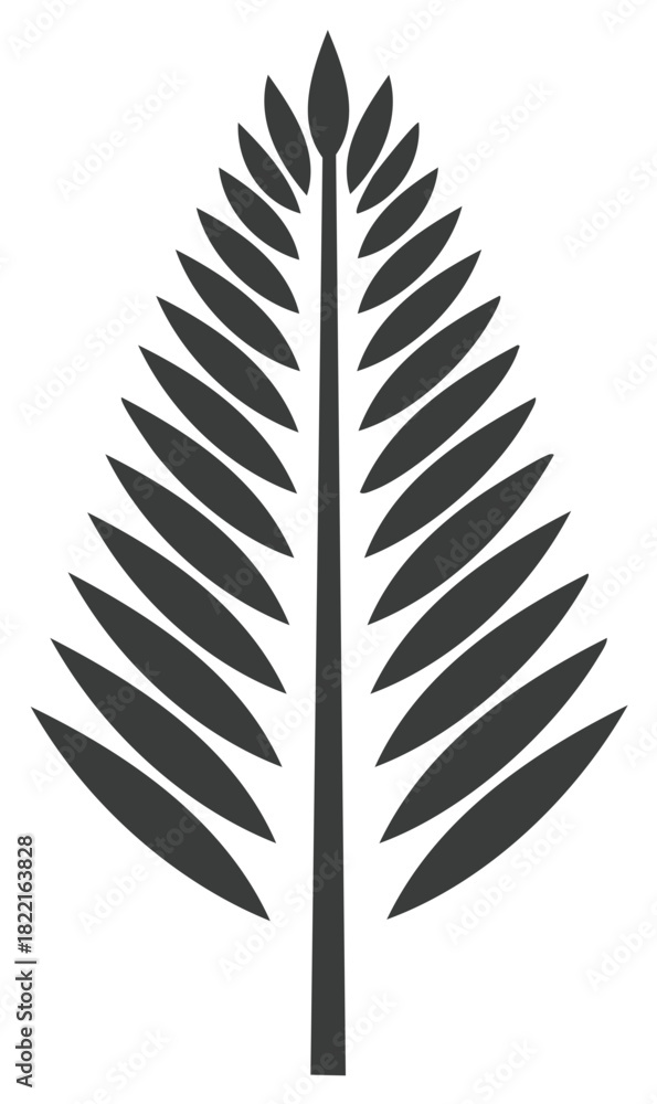 Fototapeta premium Stylized Palm Frond Vector Illustration, Isolated Silhouette of Palm Leaf, Tropical Plants