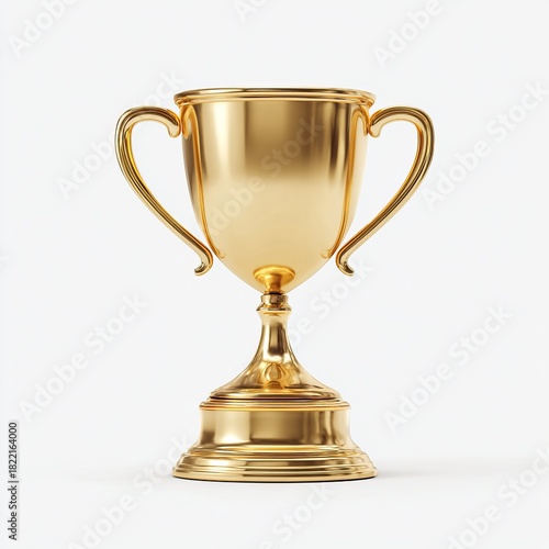 Golden trophy with two handles on white background