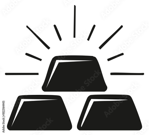 Shiny gold bars stacked with radiating light effect illustration