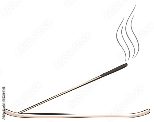 Aromatic Incense Stick Burning with Smoke on a Holder Offering a Peaceful Sensory Experience