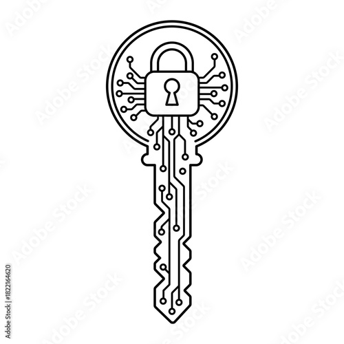 Cybersecurity Key Lock Circuit Graphic Illustration