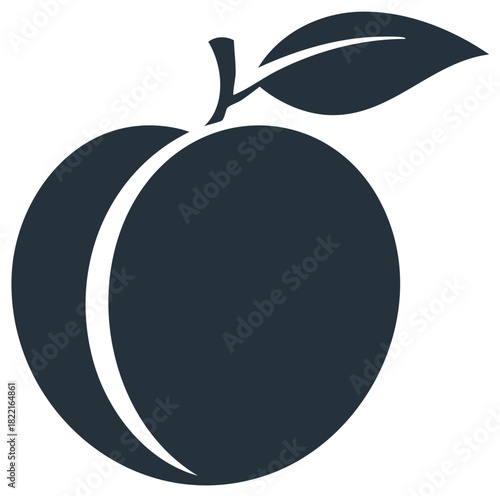 Isolated Dark Blue Peach Fruit Vector Graphic with Stem and Leaf Design